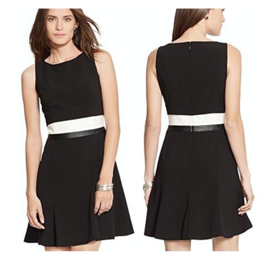 RALPH LAUREN Black White Color Block Leather Dress